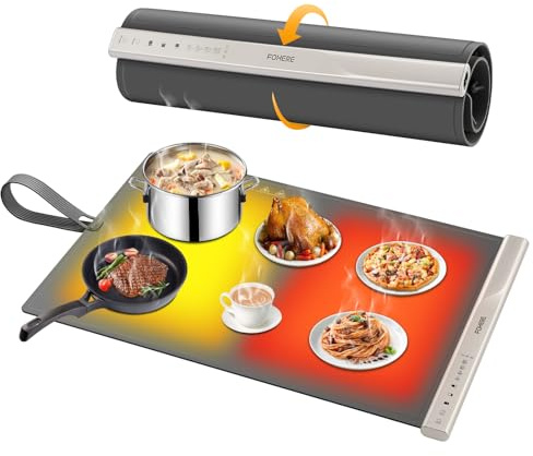 FOHERE Warmhaltematte für Speisen, Warmhalteplatte Elektrisch mit Großer Oberfläche, 4 Std.Timer, Lebensmittelechtes Silikon-Nanomaterial für Buffets, Partys und den Täglichen Gebrauch zu Hause