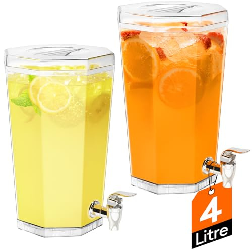 Lifewit 4L Getränkespender mit Zapfhahn, Kunststoff Beverage Dispenser with tap für Kombucha Limonade Saft Wasser Getränke, Saftspender Drink Dispenser für Partys Hochzeiten, 2 Pack, 27 x 16 cm/10x6