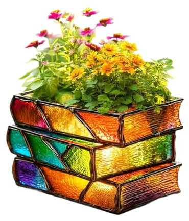 Fioriera Di Tomes Fantasia – Contenitore Del Volume Retro, Supporto Di Fioritura Chic, Vaso Di Bibliofilo | Concetto Di Scultura All'aperto Policromo, Scena Esposizione De Sall