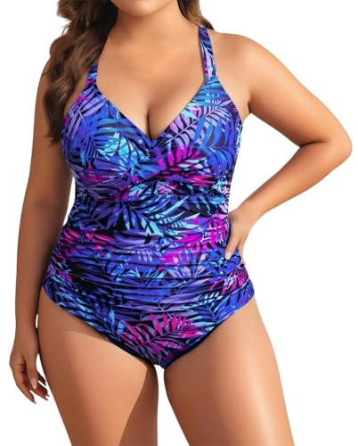 Costume Intero Donna Piscina, Costume Intero Donna Contenitivo, Mare Swimsuit Brasiliana Push Up Costumi Vita Alta Piscina da Bagno Modellante Sexy Trikini Curvy Viola 4XL