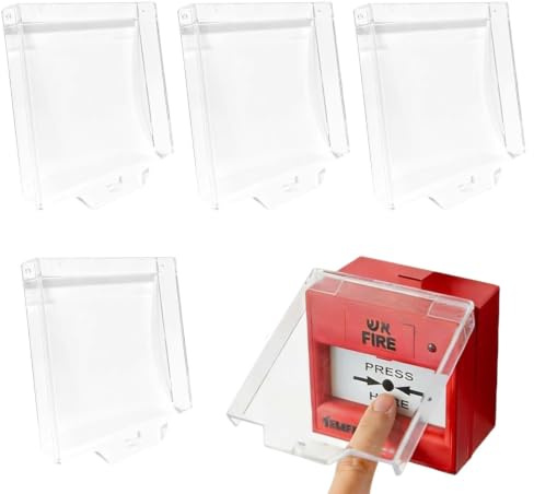 4 Pack Hinged Fire Alarm Call Point Covers, Clear Protective Plastic Cover Compatible with Eaton Menvier and Other Alarm Call Point Models, Universal Manual Call Point Guard for Schools and Offices