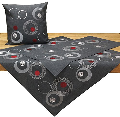 Quinnyshop Moderne Kreise Kringel Tischläufer ca. 45 x 110 cm Polyester, Grau