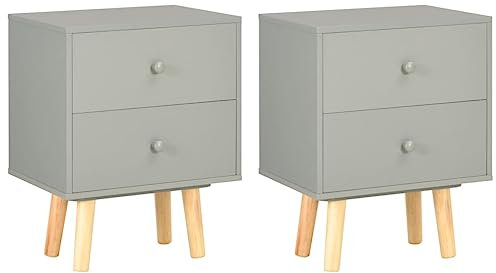 vidaXL 2X Kiefernholz Massiv Nachttisch 2 Schubladen Nachtschrank Nachtkonsole Nachtkommode Nachtschränckchen Schlafzimmer Grau 40x30x50cm