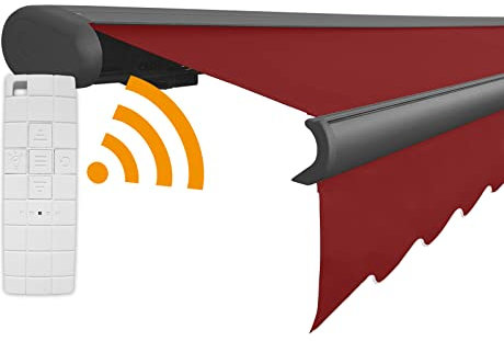 Arilco Elektrische Vollkassettenmarkise Kassettenmarkise Gelenkarmmarkise Markise Sonnenmarkise Sonnenschutz in vielen Farben und Größen wählbar in der Kassettenfarbe Anthrazit (6m x 3m, Weinrot)