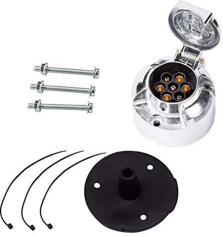 ETUKER 7-polige Anhängersteckdose mit Gummidichtung, 12V 7-poliger Anhänger Steckdose, wasserdicht für LKW Wohnmobil Autos Boot Wohnwagen Anhänger Zubehöradapter