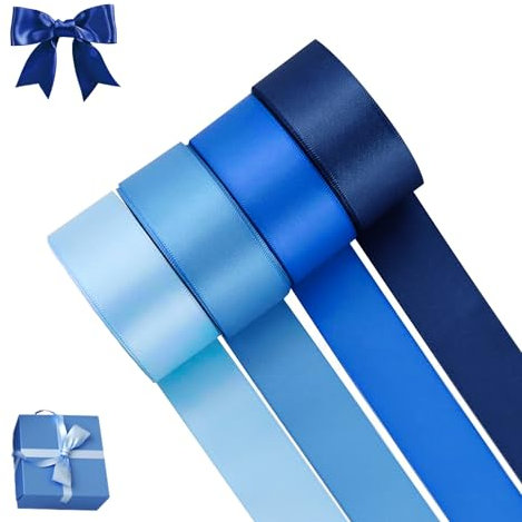 Wekuw 4 Rouleaux de Satin Bleu Ruban de Satin Bleu Clair 2cm x 22m, Rubans Satinée Ruban Tissu pour Emballage Cadeau, Couture, Artisanat, Ballon, Bouquet de Mariée