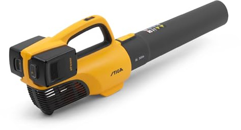 STIGA BL 300e Kit Soffiatore A Batteria, 2 Batt. 20 V 4 Ah + Caric. – Velocità aria 43 m/s, Autonomia 40 min – 2 Velocità, Ricarica A Bordo, Stoccaggio A Parete