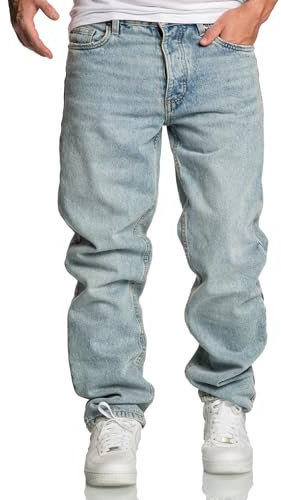 REPUBLIX Herren Loose-Fit 90s Denim Jeans Hose Straight Baggy R7025 Hellblau W32/L32