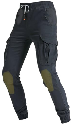 QIYUANT Pantaloni Moto Cargo Uomo Motorcycle Stretch Casual Donna Pantalone Biker Motociclista Lavoro Corsa con Protezioni Rimovibili (Grigio, L)