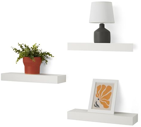 Amazon Basics Lot de 3 étagères murales flottantes en Bois, Blanc, 40,1 x 12,7 x 4,6 cm