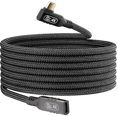 90 Gradi prolunga usb-c 5 M,prolunga type c Trasmissione video 4K@60Hz,prolunga usb 3.2 gen 2 20Gbps Ricarica Rapida 100W, Nylon Intrecciato cavo usb c femmina usb maschio Compatibile Thunderbolt 3 .