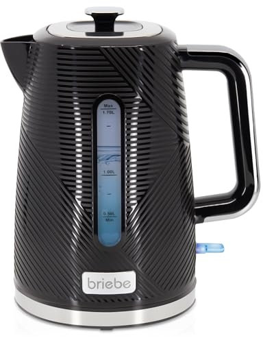 briebe Elegance Bollitore Elettrico 1,7L, Teiera Elettrica per Infusione da 2200 W, Ebollizione Rapida, senza BPA, Base a 360°, Controller Strix, Spegnimento Automatico, Design Moderno, Nero