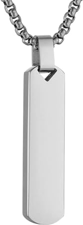 HZMAN Silver Bar Pendant Necklace for Men High Polished Simple Cool Stainless Steel Vertical Cuboid Bar Necklace Jewelry Gift