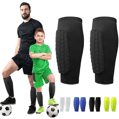 LUKIUP Espinilleras de Fútbol para Hombres, XS/S/M/L Espinilleras de Fútbol para Niños y Adultos, Acolchado de Espalda Transpirable y Antideslizante Adecuado para Adultos y Niños (Negro)
