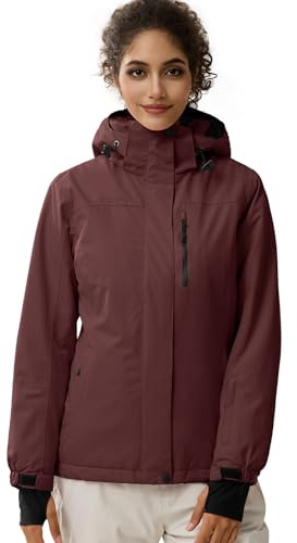 FREE SOLDIER Giacca Impermeabile da Ski/Neve Donna, Foderata in Pile, Calda per l'Inverno con Cappuccio e Cuciture Completamente Sigillate Rosso Bruno, L