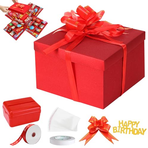 LEKEFETO Caja explosiva, caja de regalo creativa, caja de regalo de 5 capas, caja de regalo hecha a mano, para hombre, mujer, niña, niño, rojo