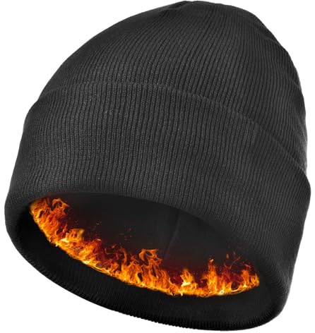 Keains Unisex Wooly Hat，Thermal Winter Hats，Warm Fleece Lining Hats， Knit Beanie for Men and Women，Gifts for Men Women Dad Black