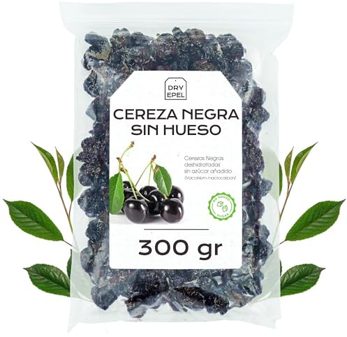 Cerises Noires Séchées Sans Sucre 300 g - Cerises Déshydratées - Fruits Rouges - Fruit Déshydraté - Snack Sucré - Sans Gluten