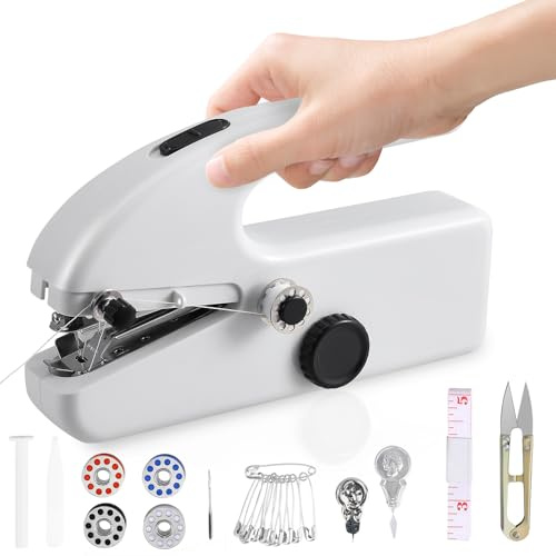 Handheld Sewing Machine, Mini Portable Hand Sewing Machine for Beginners, Electric Sewing Machines for Beginners with 2 Speeds & Dual Electric Power Mode, Suitable for Adults, DIY, Home, Traveling