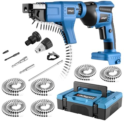 Uhfsyut 21V Cordless Drywall Screw Gun and Electric Screwdriver - 2-in-1 Self-Feeding Screwdriver, Includes Storage Toolbox and 4.0Ah Battery, Perfect for DIY and Professional Use (Battery free set)