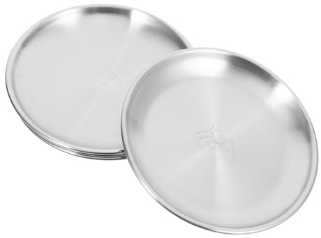 DECORNIJIA Assiettes Rondes Légères et Robustes en Acier Inoxydable Argenté Lot de 4 Style Vintage et Design Plat pour Camping et Pique-niques