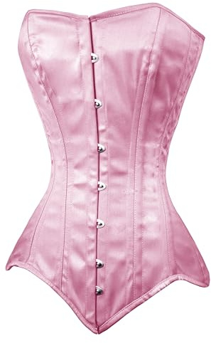 Dewans Corset Overbust Cotton Double Steel Boned Long Line Waist Training Corset (UK, Alpha, 4XL, Regular, Regular, Pink)