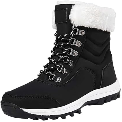 Scarpe invernali da donna, impermeabili, imbottite, in cotone, comode e imbottite, per attività all'aria aperta, da campeggio, Nero , 39 EU