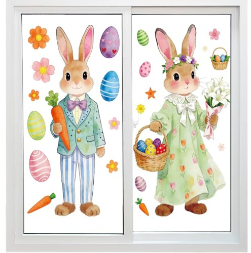 Koazava 12 Pcs Large Easter Rub on Transfers, Watercolor Cute Bunny Egg Rub on Transfers for Crafts and Furniture, Spring Flower Dtf Transfer Ready to Press for Home Office Wood DIY Crafts Gift
