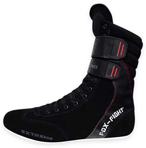 FOX-FIGHT Extreme Boxstiefel aus echtem Leder professionelle hochwertige Qualität Boxen Boxing Schuhe Boxschuhe Box Hog Boots 43 - schwarz
