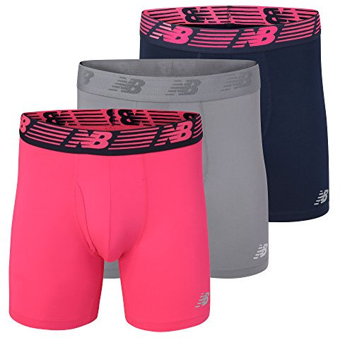 New Balance Men's 6 Boxer Brief Trunk Underpants Fly Front with Pouch, 3-Pack, Pink Zink/Pigment/Steel, Medium