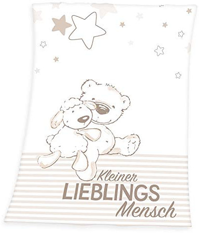 Arle-Living Flauschdecke Motiv : Kleiner Lieblingsmensch 75x100 cm Kuscheldecke Babydecke Schmusedecke (Natur Creme Hell Braun)