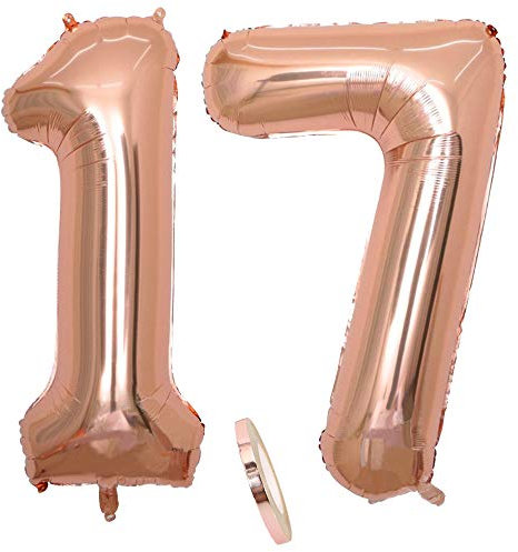 2 ballons Numéro 17 Rose Gold Girl,40 Figurines gonflables pour ballon en or rose gonflable à feuille d'hélium,Ballon géant pour la décoration de fêtes d'anniversaire,Bal de fin d'année (xxxl 100cm)