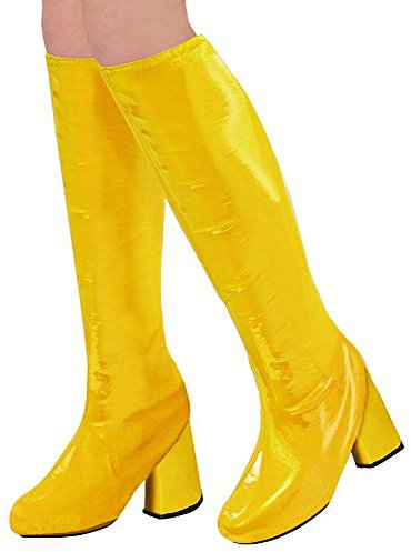 60er 70er Lack Damen Stiefel Überzieher Stulpen glänzend Disco Festival Show Revue Kostüm-Zubehör, Farbe:Gelb