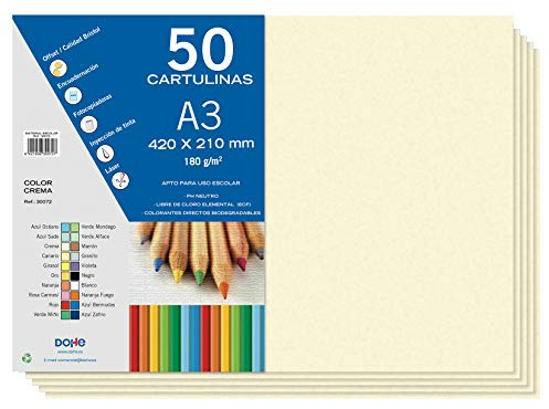 Dohe - A3-Karton, cremefarben, für Bastel- und Druckarbeiten (50 Stück) - 21 x 29,7 cm - 180 g/m² - Büromaterial