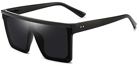 Dollger Square Oversized Sunglasses for Women Men Trendy Fashion Flat Top Big Black Frame Shades Black Large Uv protection