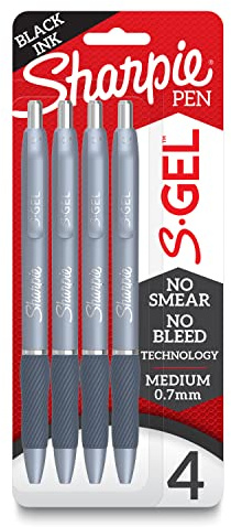 Sharpie S-Gel Gel Pens, Frost Blue Barrel, Black Ink, Medium Point (0.7mm), 4 Count - School, Office Supplies, For Journaling, Writing, Note-Taking