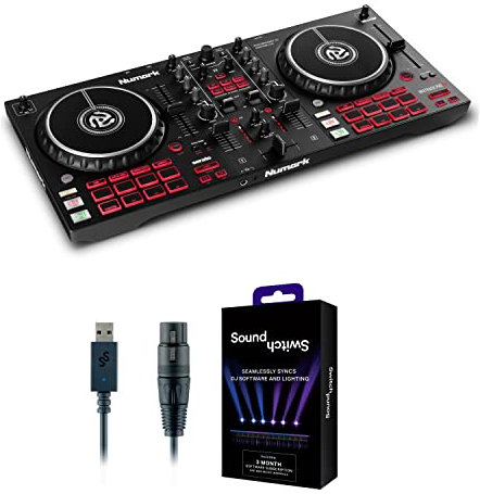 Numark Mixtrack Pro FX con SoundSwitch DMX Micro Interface – Controlador DJ de 2 secciones para Serato DJ con mezclador DJ, interfaz de audio e interfaz de USB a DMX