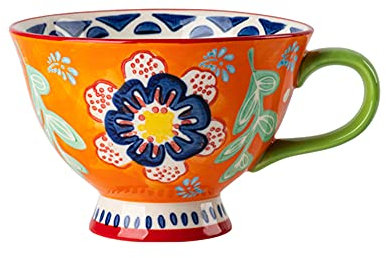 Bicuzat Tazza da caffè in ceramica dipinta a mano con motivo floreale di grande capacità tazza da caffè Jumbo tazza da tè latte cereali tazza da colazione per la cucina domestica 14 oz
