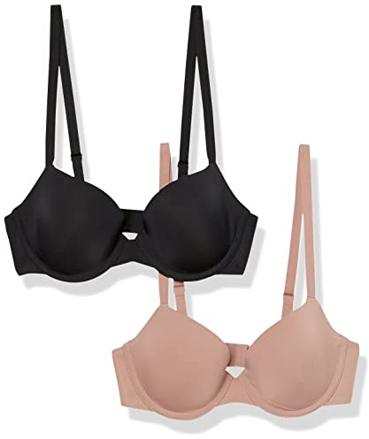 Amazon Essentials Soutien-Gorge à Couvrance Moyenne, à Armatures et Rembourré, en Microfibre Ultra Douce Femme, Lot de 2, Taupe Foncé, 95D