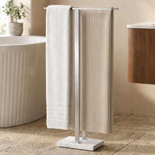 KES Porte-Serviettes sur Pied, Porte Serviettes 2 Barres Porte Serviette Acier Inoxydable SUS304 Salle de Bain Support de Serviette Marbre Brossé, BTH229-2