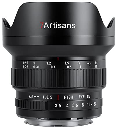 7artisans Lente ojo de pez manual MF 7.5 mm F3.5 APS-C 205° ultra gran angular, compatible con lente Canon EF DSLR para 80D 200D negro