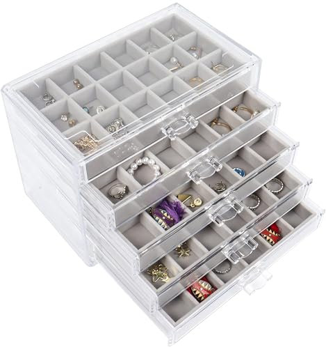 Accmuzzy Acryl Schmuckkästchen mit 3 Schubladen, Ohrring Aufbewahrung Schmuckaufbewahrung,Schmuckkästchen Ohrringe für Ring,Halsketten (3)
