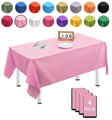 MORAINJAY 4 stycken 137 cm x 274 cm rektangulär engångs bordsduk, rosa vattentät fläckskydd bordsdukar för födelsedagsfirande, bröllop, jul, barns födelsedag, matsal, trädgård, fest