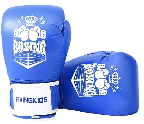 FIVING Kinder Boxhandschuhe für Jungen und Mädchen,Jugendboxen Trainingshandschuhe für Kinder 3-15,Kinder Sparring Boxhandschuhe für Boxsack, Kickboxen, Muay Thai, MMA (Blau und Weiß, 4oz)