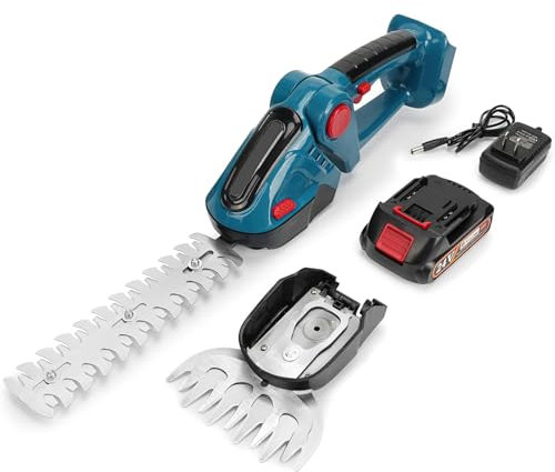 Taille Haie a Batterie，24V 2 en1 Electrique Cisaille de Jardin & Taille Haie Electrique avec 2 Lames et 1 Chargeur Coupe Sculpte Haie et Taille Herbes sans Fil pour Arbustes, Jardin, Gazon, Pelouse