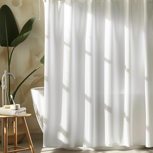 Pameil duschdraperi, vit badrumsgardin, tillverkad av polyester-textiltyg, mögelresistent, vattentät, tvättbar badrumsgardin med duschdraperiring (vit, H 220 x B 200 cm (1-pack))