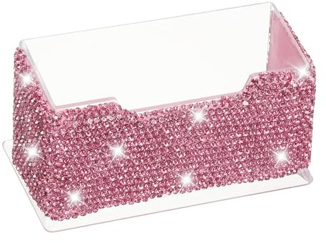 PATIKIL Porte-Cartes De Visite En Strass, Porte-Cartes De Visite En Cristal Organisateur De Cartes De Visite Éclatant Support D’Affichage Pour Bureau Exposition, Rose