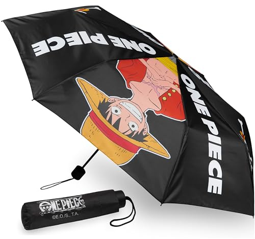 Get Trend One Piece Ombrello Pieghevole Bambini Adolescenti Adulti Compatto Ombrelli Antivento Scuola Viaggio Idee Regalo (Nero One Piece)