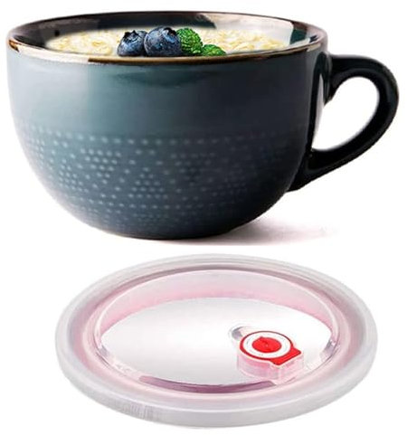 Iewroyt Taza de sopa, tazones de sopa de cerámica de 700 ml con manijas, taza de microondas con tapa, tazones fáciles de limpiar para ramen de avena de postres de leche de cereal