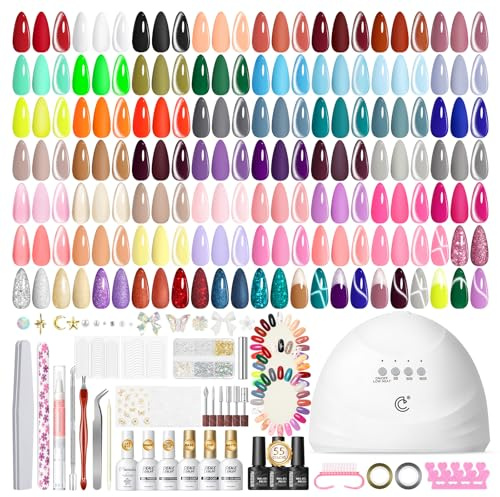 PEACECOLOR 82PCS Kit Ongle Gel UV Complet avec Lampe, 55 Couleurs Kit Vernis Semi Permanent avec Brillant Mat Top Coat Cat Eye Gel Nail Art Décorations et Accessoires Kit Manucure pour Débutants